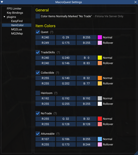 MQItemColor Settings